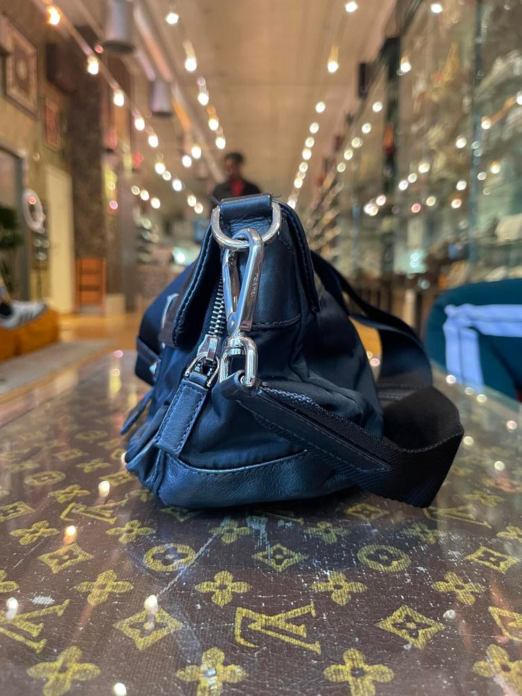 Prada Black Leather/Nylon Buckle Shoulder Bag