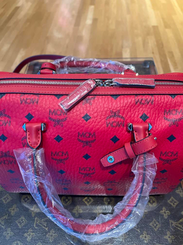 MCM Essential Red Boston Bag w/ Strap