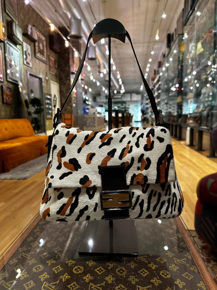 Fendi Leopard Print Pony Hair Mamma Baguette