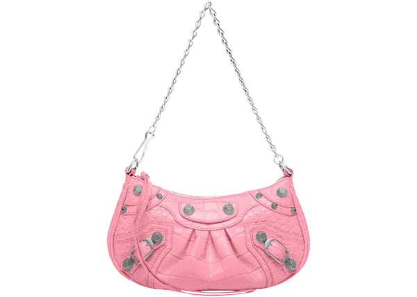 Balenciaga Le Cagole Mini Bag with Chain Crocodile Embossed Pink