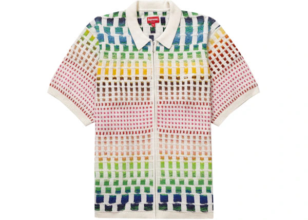 Supreme Gradient Grid Zip Up Polo Natural