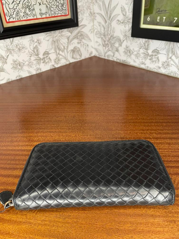 Bottega Black Long Zip Wallet