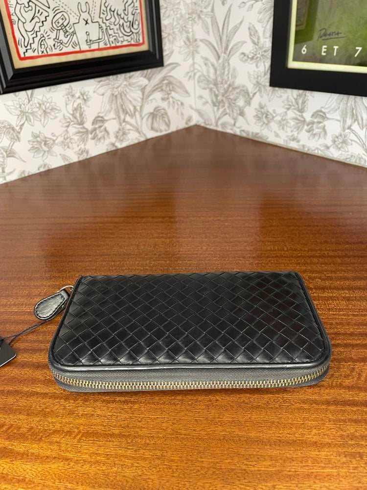 Bottega Black Long Zip Wallet