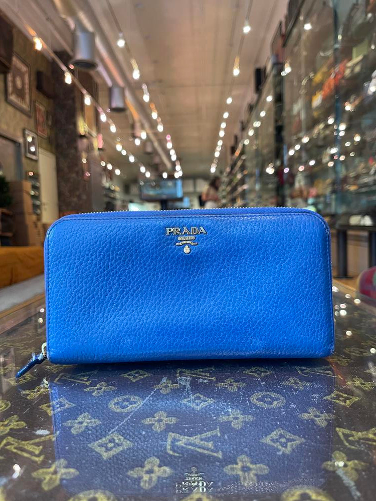 Prada Leather Zippy Wallet Royal Blue