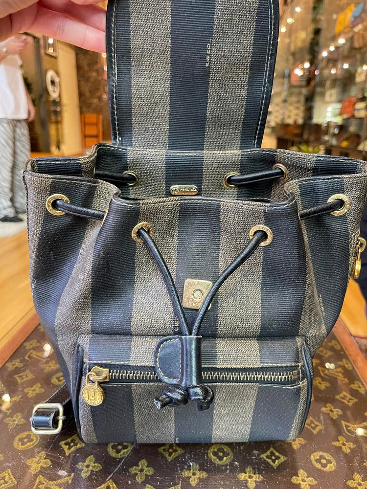 Fendi Striped Logo Leather Backpack