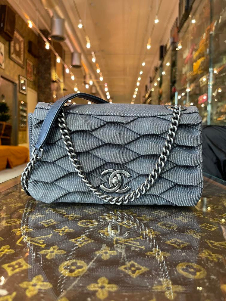 Chanel Denim Pleated Classic Flap Bag