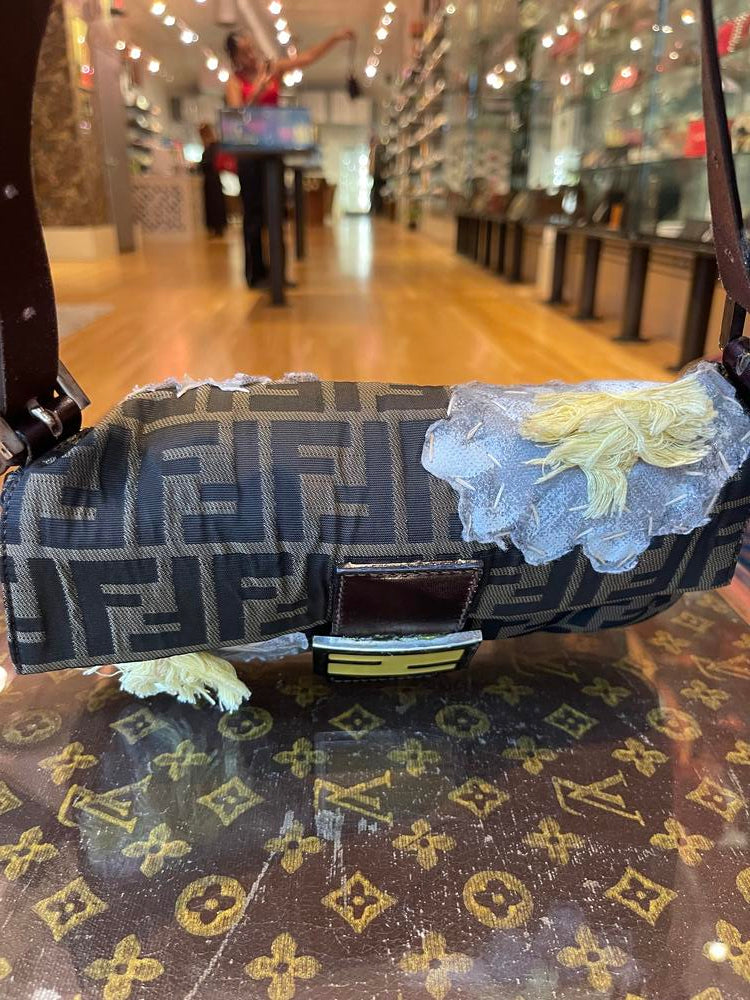 Fendi FF Zucca Mamma Baguette Floral Stitch