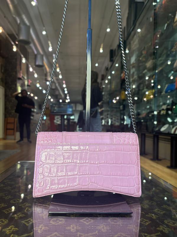 Balenciaga Pink Croc Hourglass Leather Chain Bag