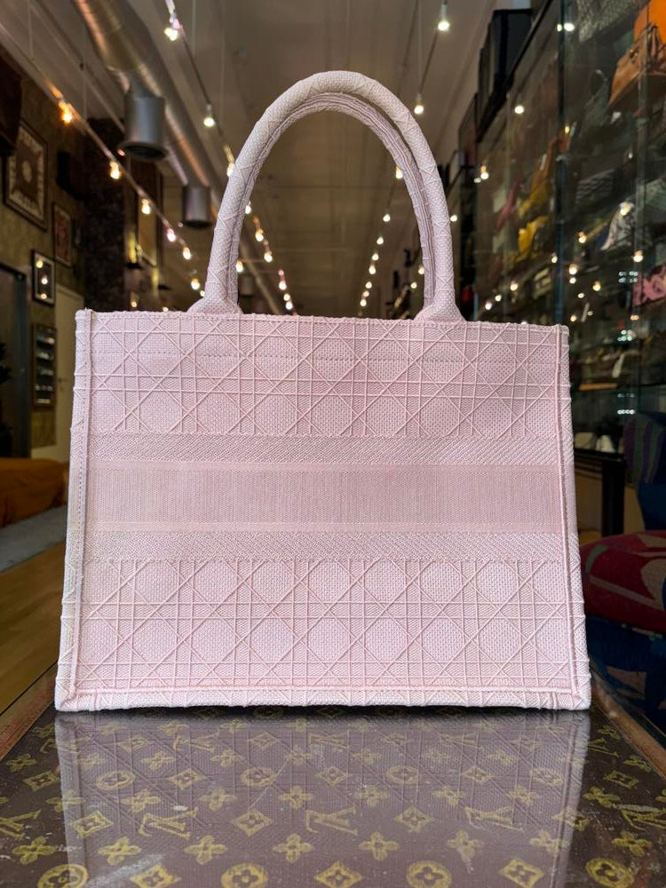 Dior Medium Cannage Embroidered Tote Pink