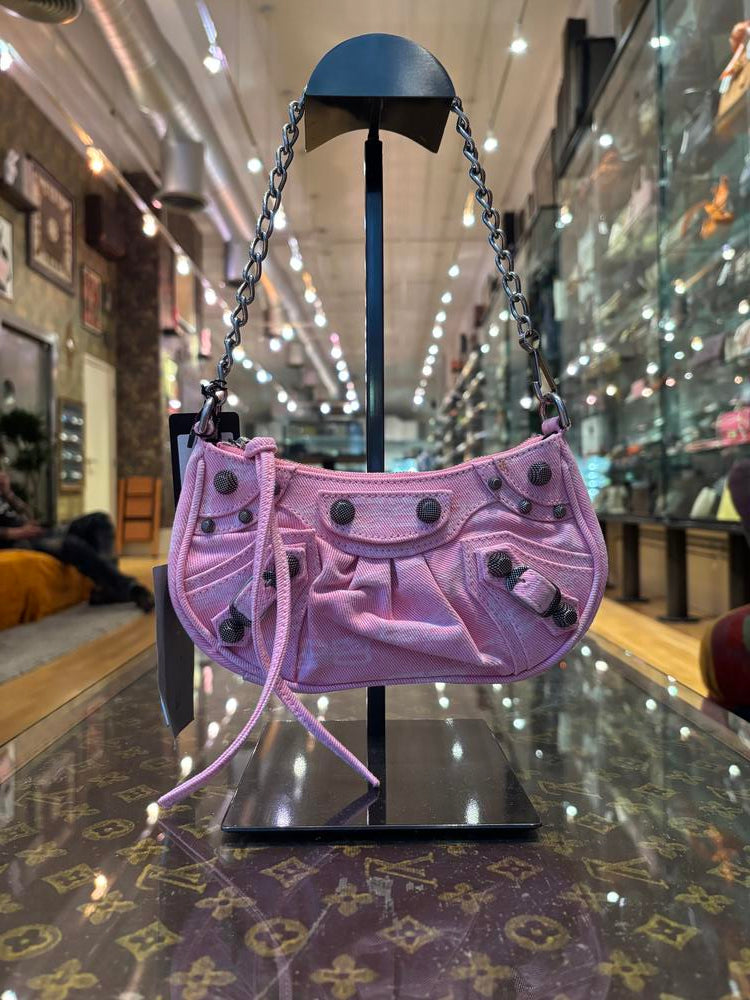 Balenciaga BB Pink Denim Le Cagole Chain Bag