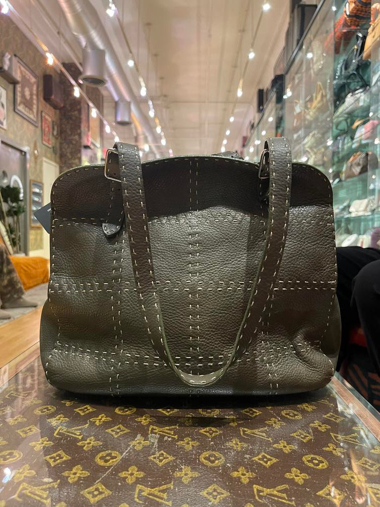 Fendi Dark Olive Stitched Shoulder Bag