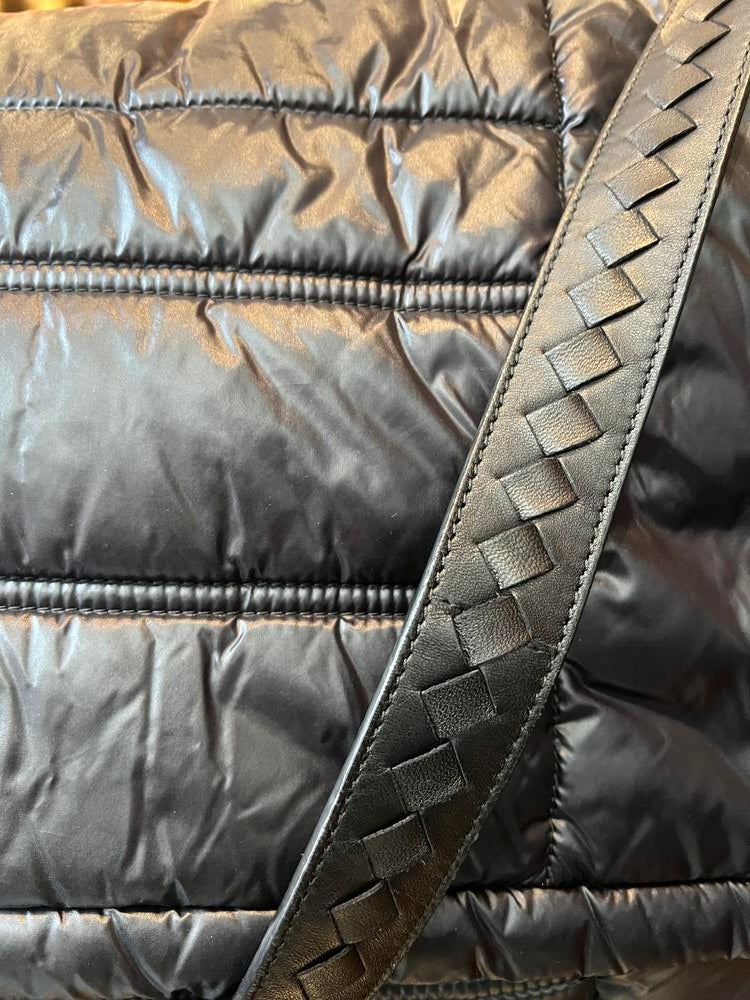 Bottega Puffer Quilted Woven Leather Messenger Black