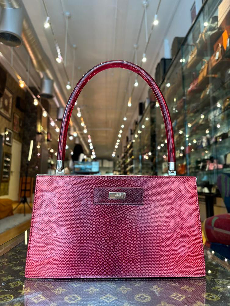 Gucci Lizard Leather Handbag Red