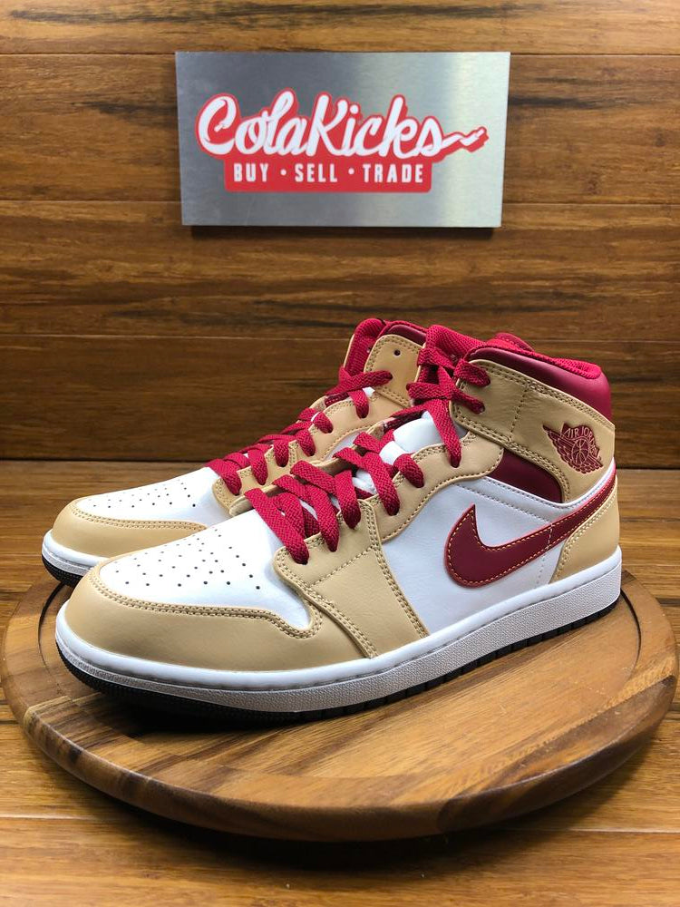 Jordan 1 Mid Light Curry Cardinal