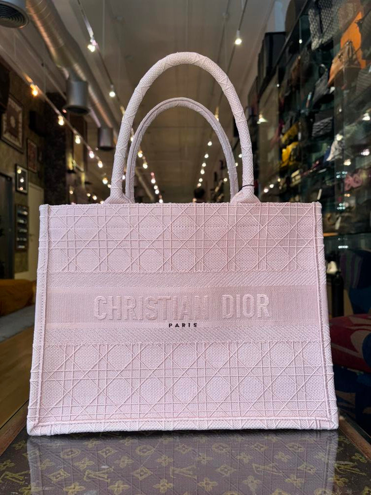 Dior Medium Cannage Embroidered Tote Pink