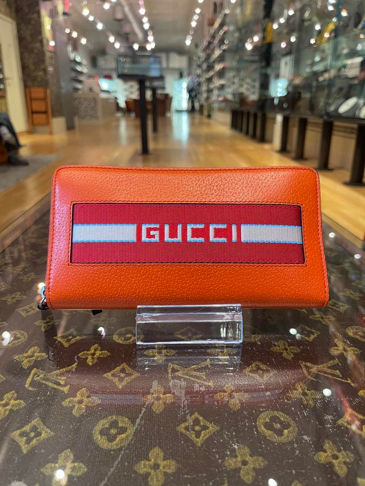 Gucci Canvas Logo Leather Zippy Wallet Orange