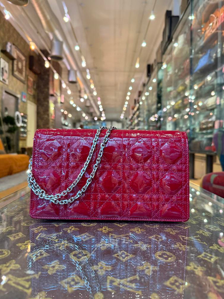 Dior Lady Dior Cherry Red Patent Leather Chain Bag