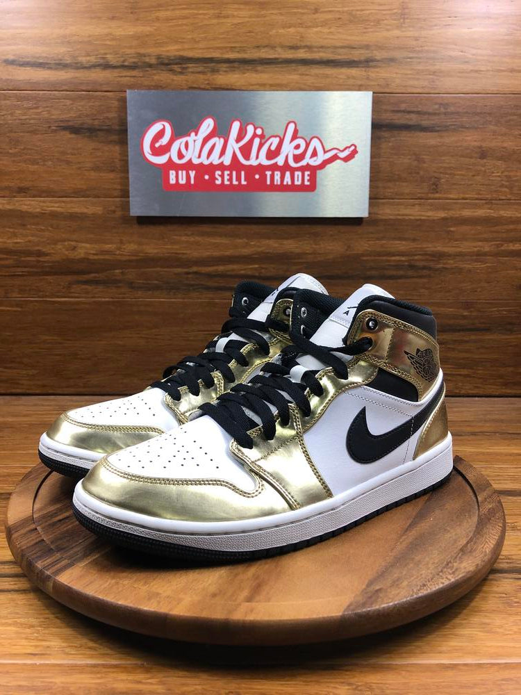 Jordan 1 Mid Metallic Gold Black White