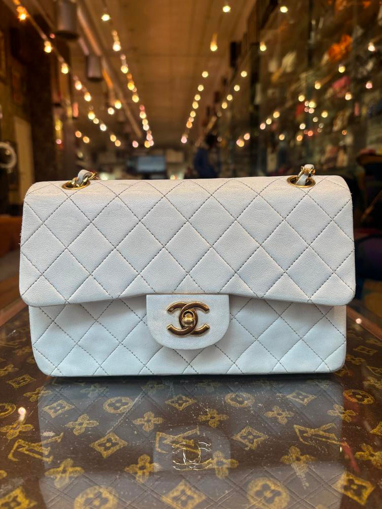 Chanel Classic White Caviar Quilted Double Flap Bag (1986-1988)