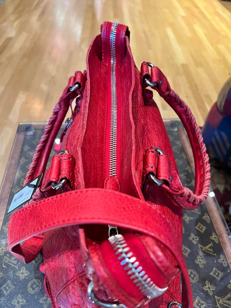 Balenciaga Red Leather Embroidered City Bag