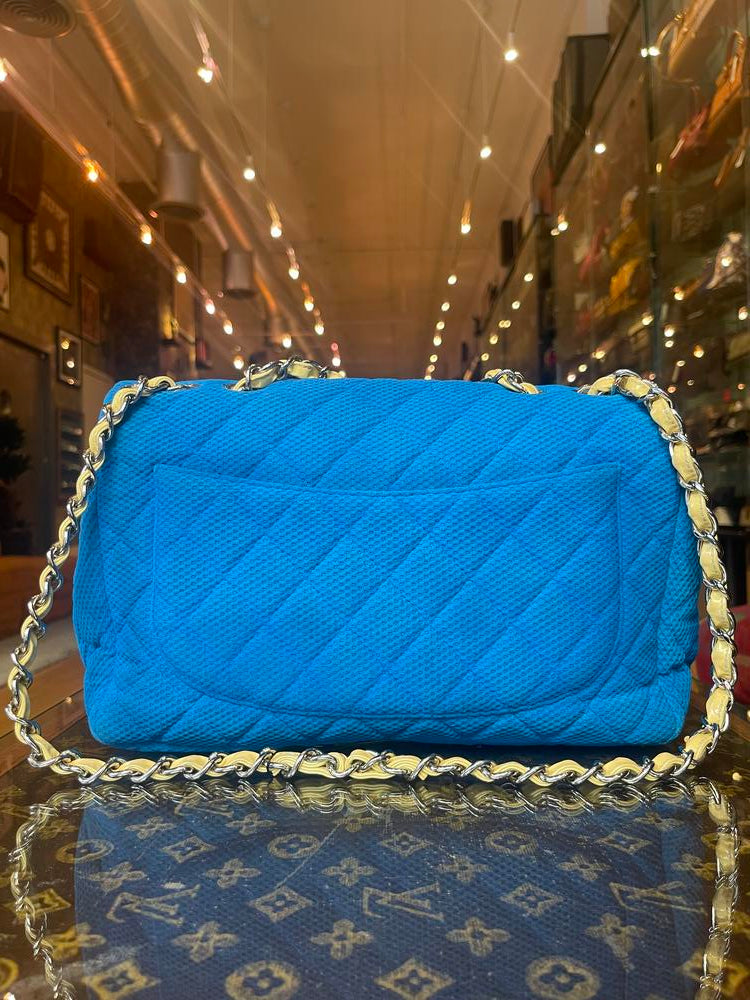 Chanel Blue Quilted Fabric Jumbo Flap Bag