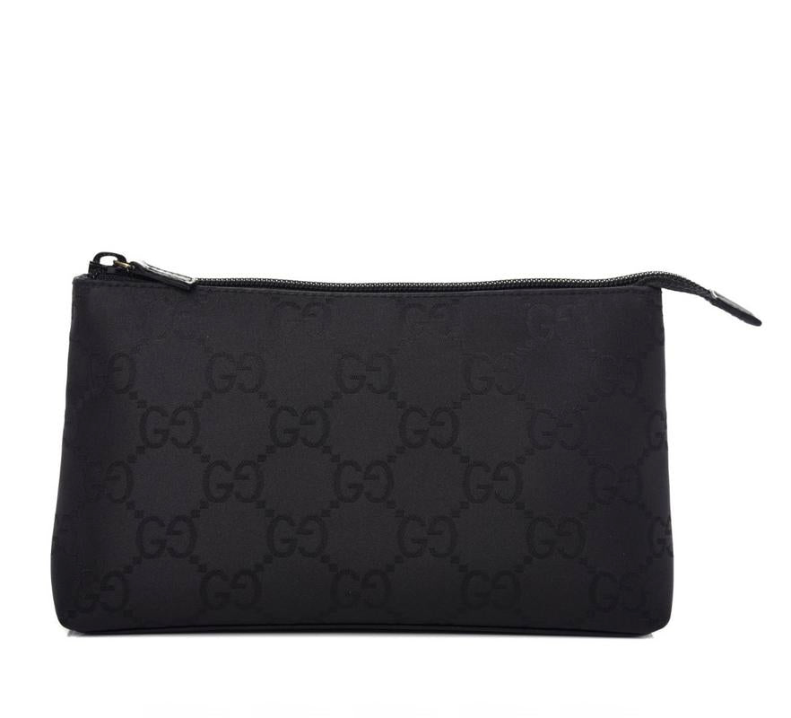 Gucci GG Nylon/Leather Zip Pouch Black