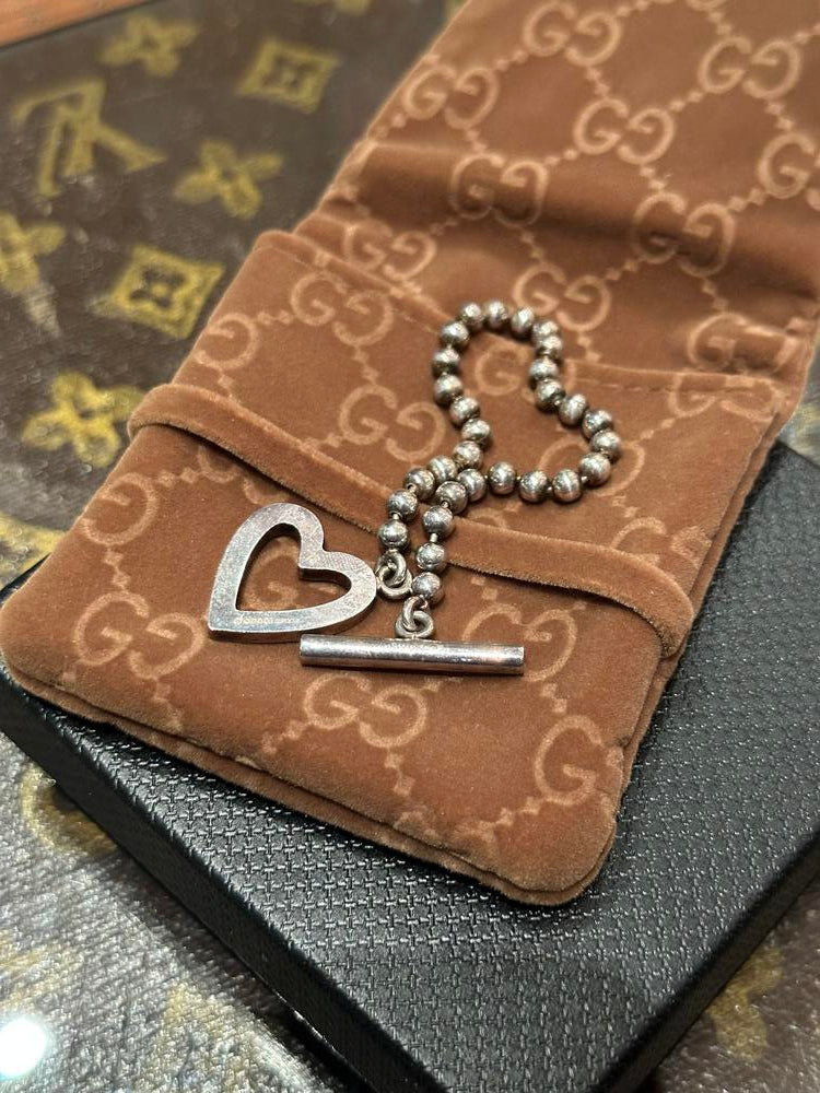 Gucci Silver Heart Bracelet w/ Dust Bag