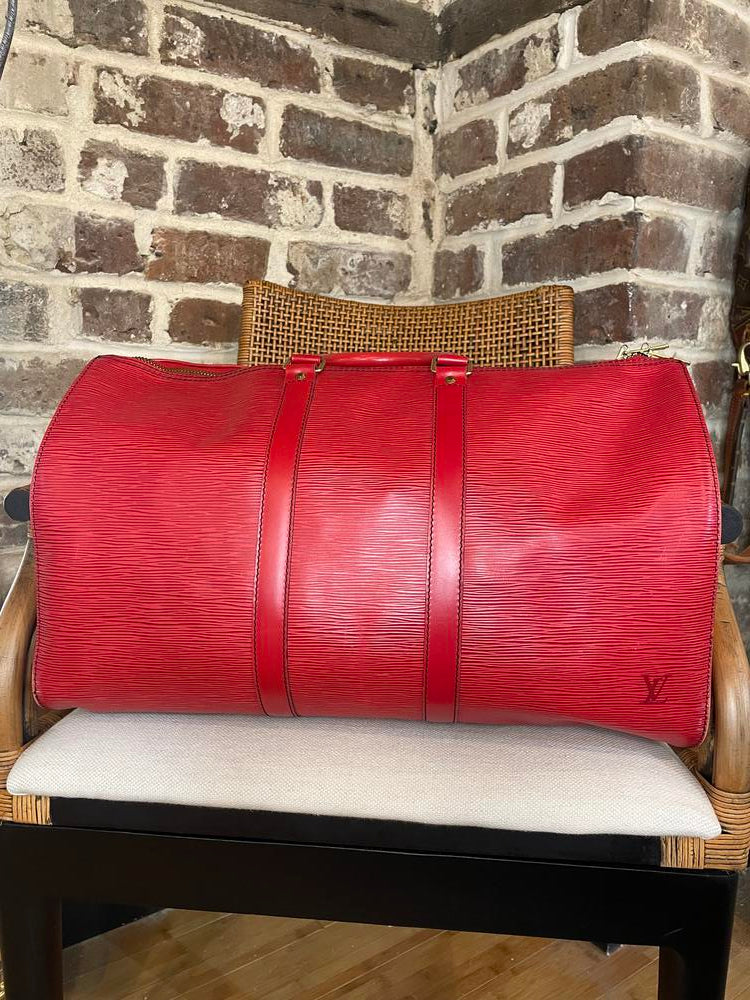 Louis Vuitton Red Epi Keepall 50