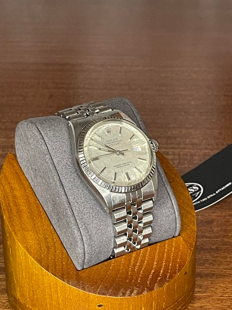 Rolex Datejust 36mm Stainless Silver Linen Dial White Gold Bezel